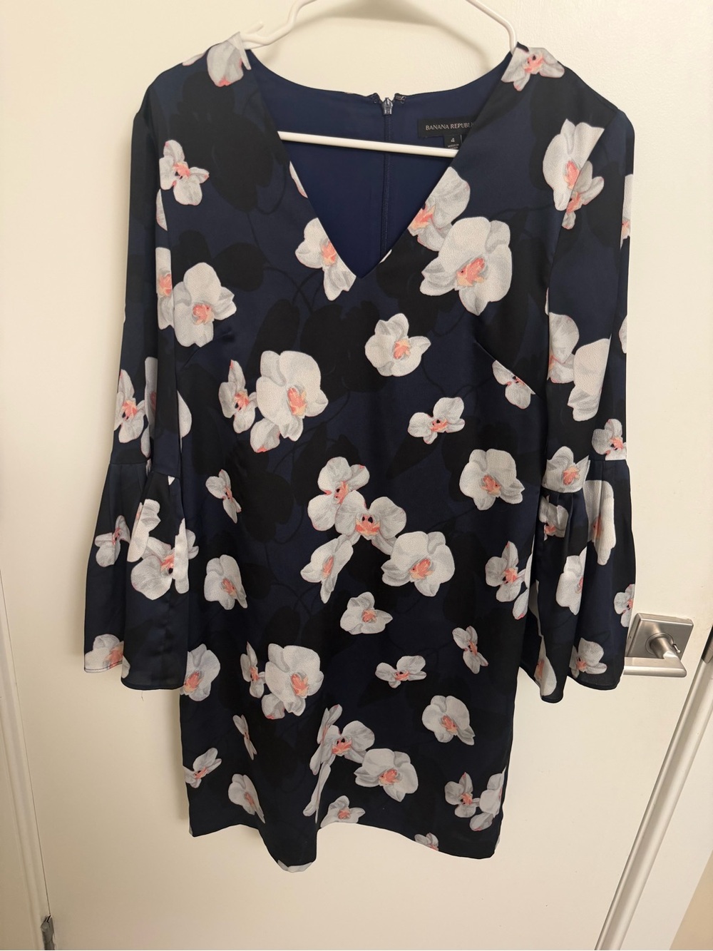 Banana Republic Navy Floral V-Neck Bell-Sleeve Mini Dress